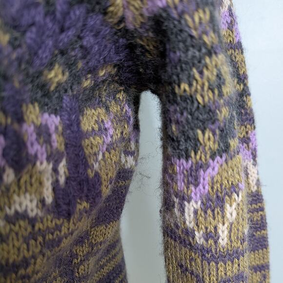 SOL Baby Alpaca Pullover Sweater L Purple Yellow Fair Isle Bow Scoop Soft Bow - Picture 13 of 13